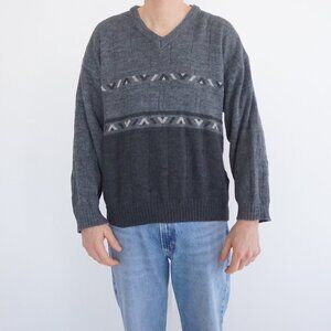Menswear Charcoal Grey Chevron Stripe Heritage Textured Classic Knit V Neck M